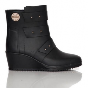 Strap Wedge Ankle Boot Black